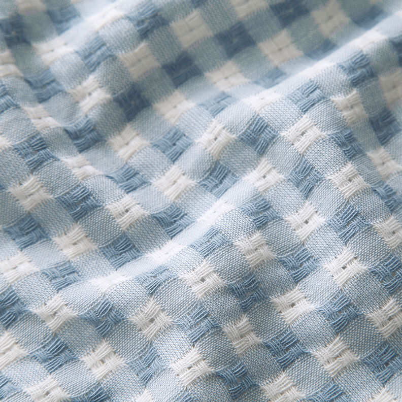 Textured check cotton fabric – white/light blue,  image number 2