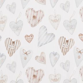 Cotton Jersey watercolour hearts Digital Print – ivory/blue grey, 