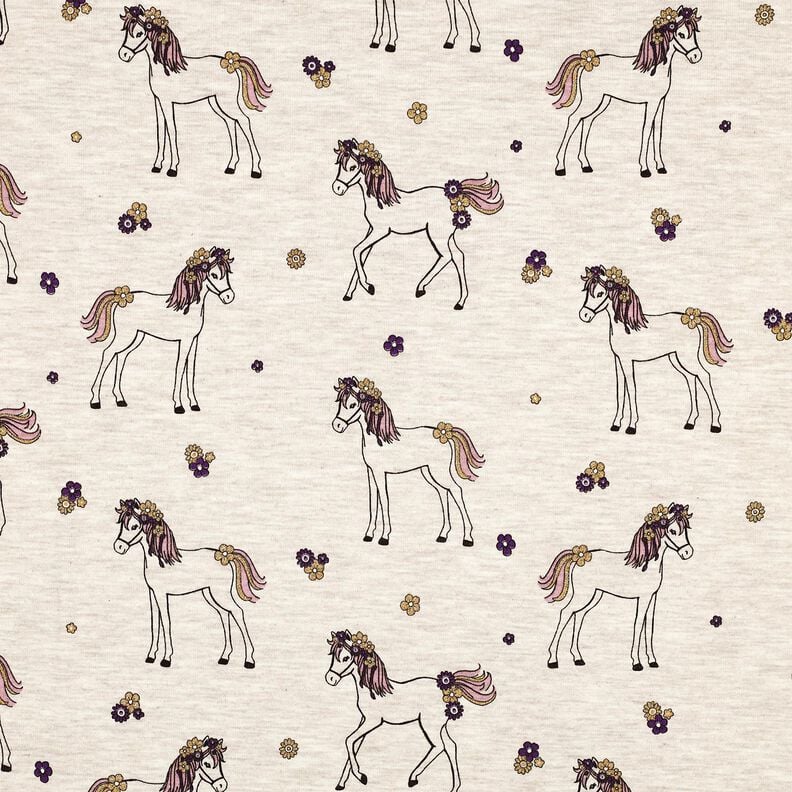 Cotton Jersey Glittery flower horse | Poppy Fabrics – natural/gold, image number 1
