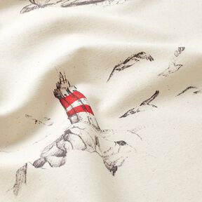 Decor Fabric Panama Lighthouses and seagulls – natural/chili, 