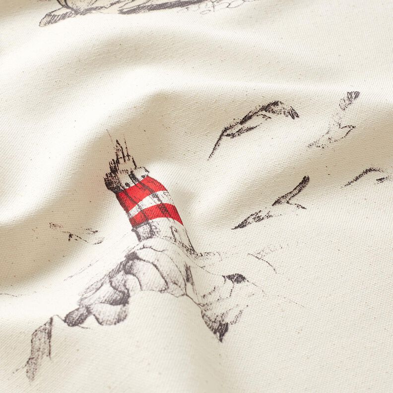 Decor Fabric Panama Lighthouses and seagulls – natural/chili,  image number 2