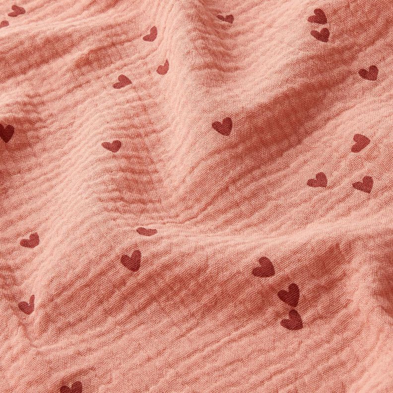 Double Gauze/Muslin Scattered hearts – dark dusky pink/burgundy,  image number 2