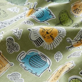 Cotton Cretonne Animals on Safari – light olive, 