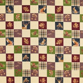 Decor Fabric Tapestry Fabric autumnal patchwork – light beige/carmine, 