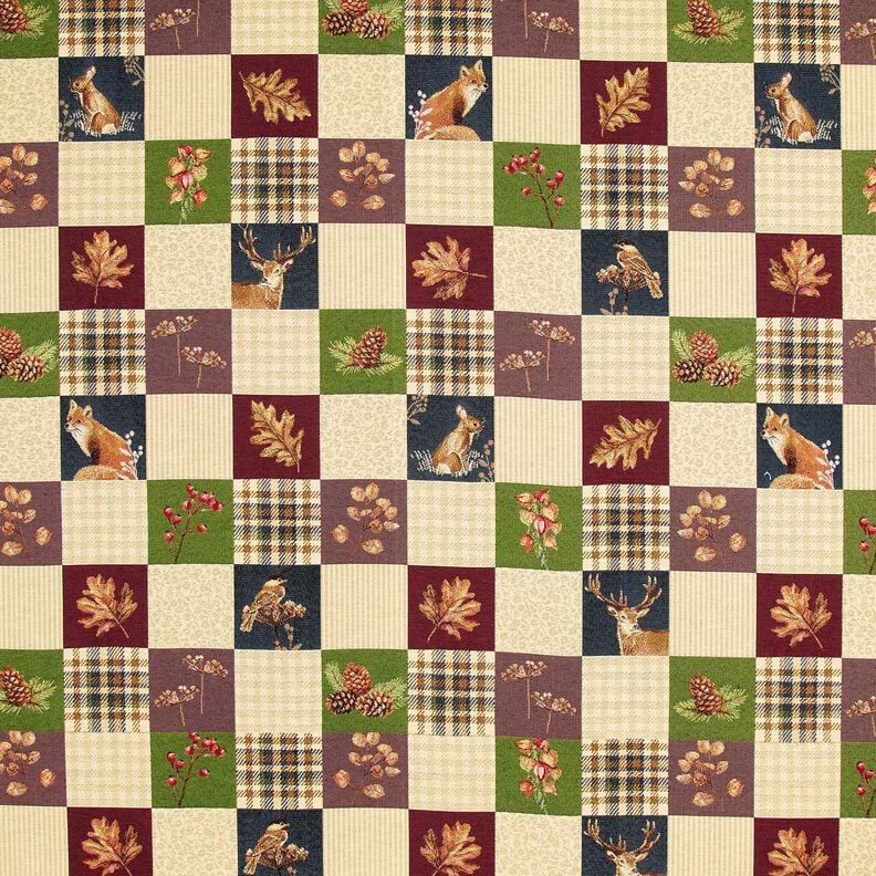 Decor Fabric Tapestry Fabric autumnal patchwork – light beige/carmine,  image number 1