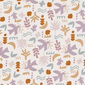 Cotton Cretonne abstract birds – offwhite/pastel violet, 