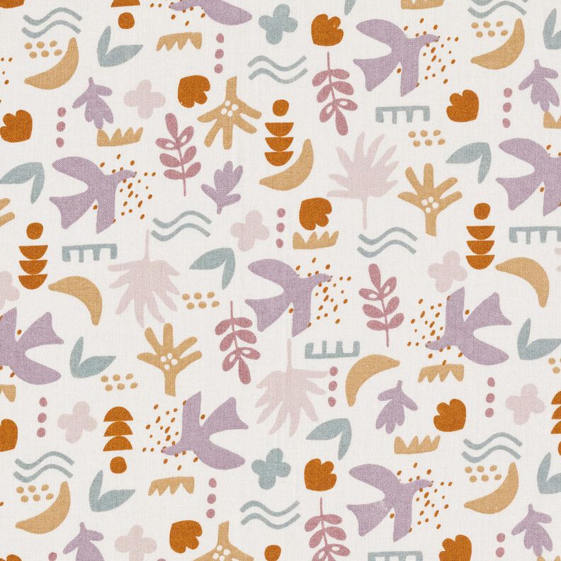Cotton Cretonne abstract birds – offwhite/pastel violet, image number 1