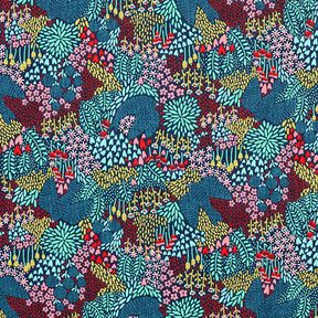 Cotton cretonne birds in field of flowers – midnight blue, 