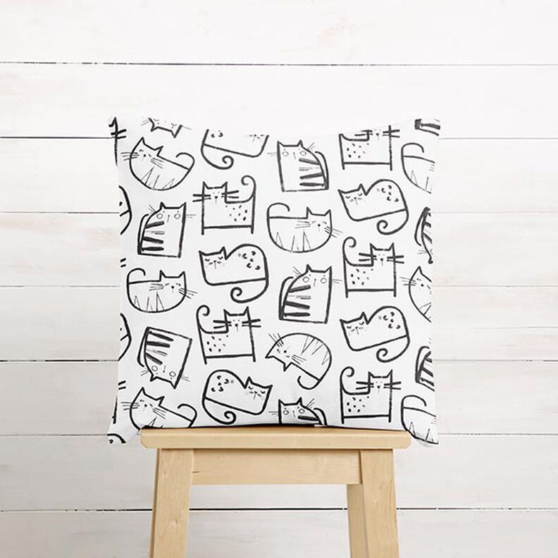 Cotton Cretonne cat sketches – black/ivory,  image number 6