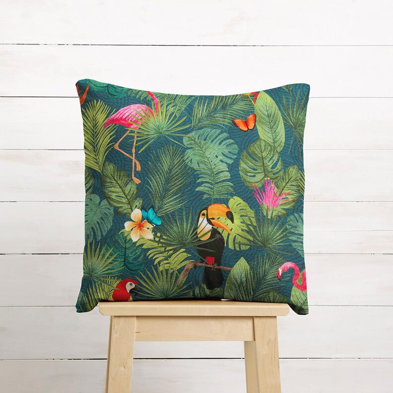 Decor Fabric Half Panama tropical birds – dark green/red,  image number 8