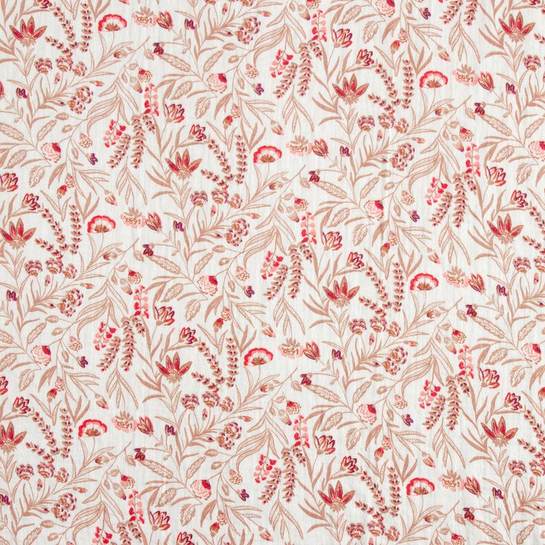 Double Gauze/Muslin folkloric flowers – natural/red,  image number 1