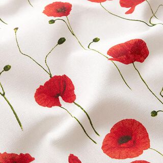 Decor Fabric Half Panama poppies – white/red, 