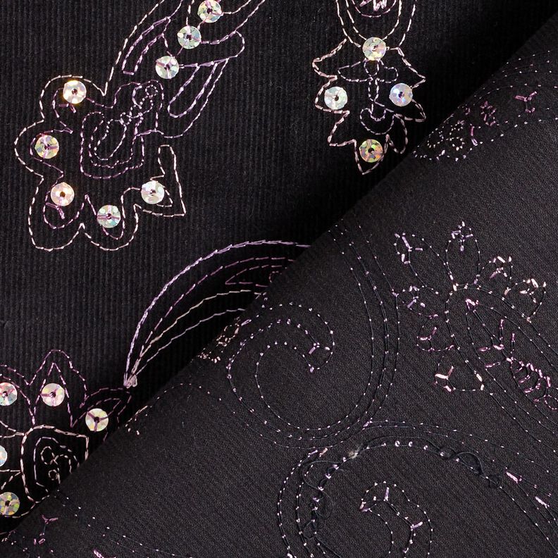 Fine cord embroidery and sequin flowers – black,  image number 4