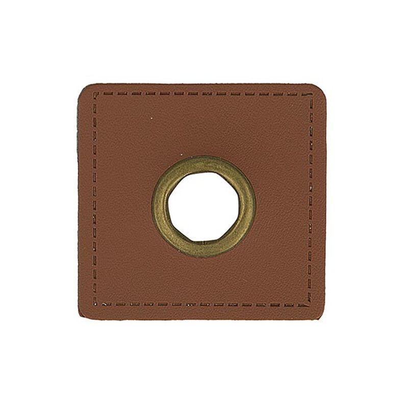 Faux leather with eyelet appliqué [ 4 pieces / Ø 10 mm ] – brown,  image number 1