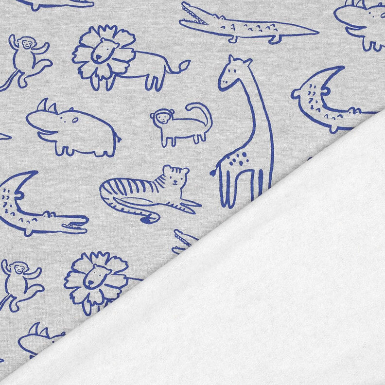 Sweatshirt Fabric Safari Animals | by Poppy – silver grey/royal blue,  image number 4