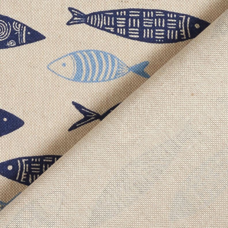 Decor Fabric Half Panama abstract school of fish – natural/blue,  image number 4