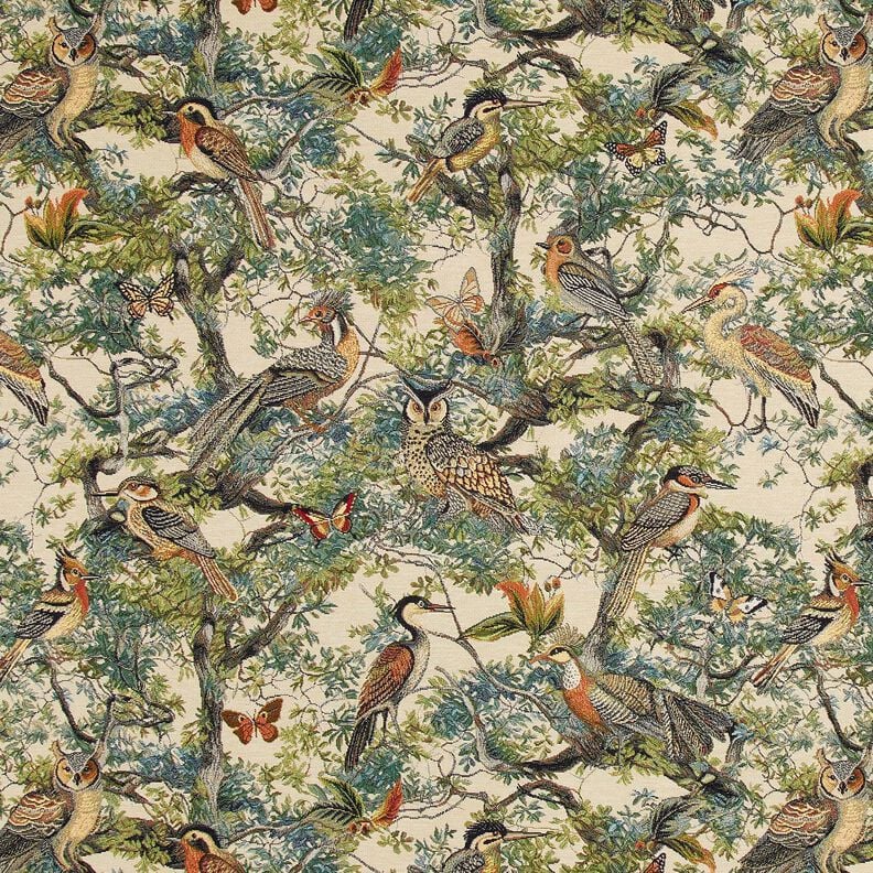 Decor Fabric Tapestry Fabric artistic birds – light beige/pine,  image number 1
