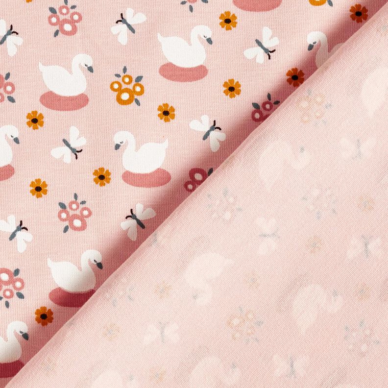 Cotton Jersey cute swans – light pink/white, image number 4