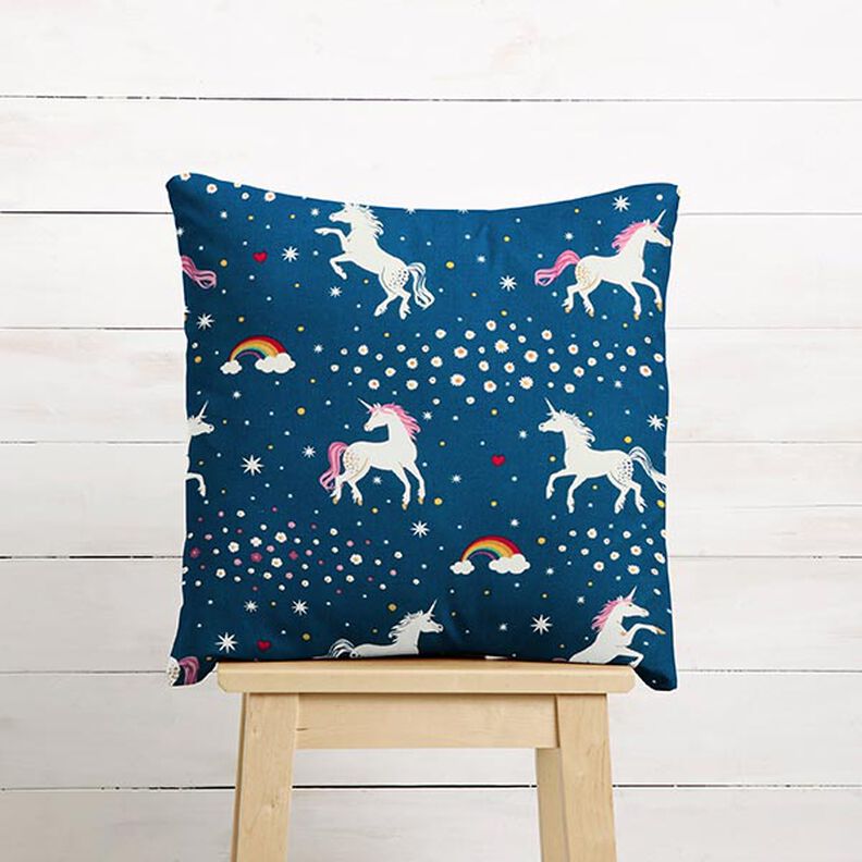 Decor Fabric Glow in the dark dancing unicorns – ocean blue/pink,  image number 9