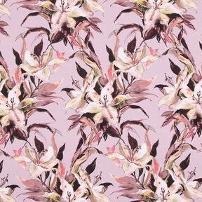 Cotton Jersey large lilies digital print – pastel violet/greige, 