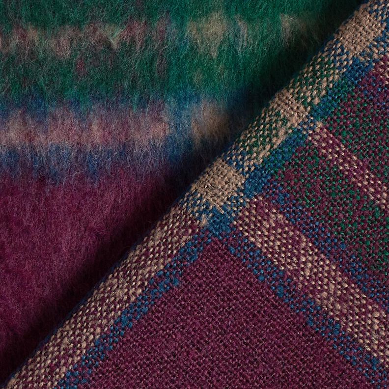 Coat Fabric Wool Blend brushed check – merlot/blue spruce, image number 4