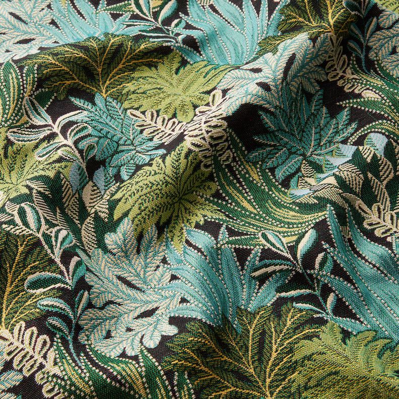 Decor Fabric Jacquard Jungle Leaves – black/green,  image number 2