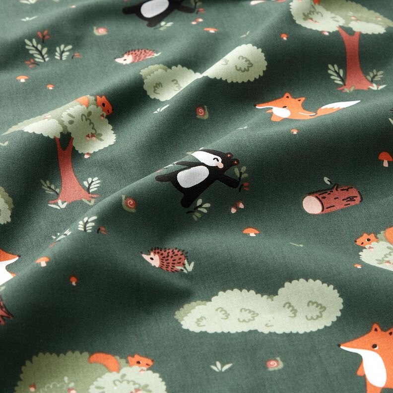 Cotton Poplin Happy Woodland Animals – dark green/peach orange, image number 2
