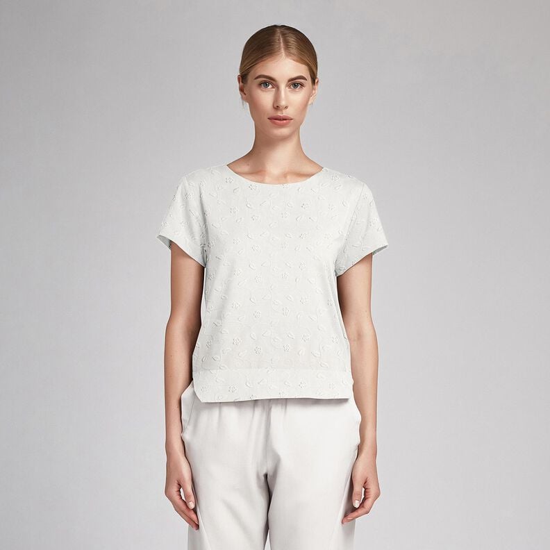 Cotton Fabric 3D Embroidery Flowers &ndash; white,  image number 7