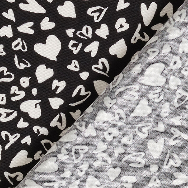 Hearts viscose fabric – black/white,  image number 4