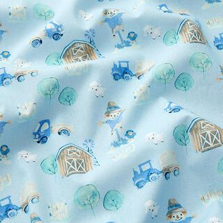Cotton Poplin Farmyard Digital Print  – baby blue, 