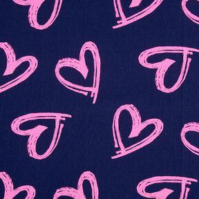 French Terry Jeans look neon hearts – midnight blue/neon pink, 