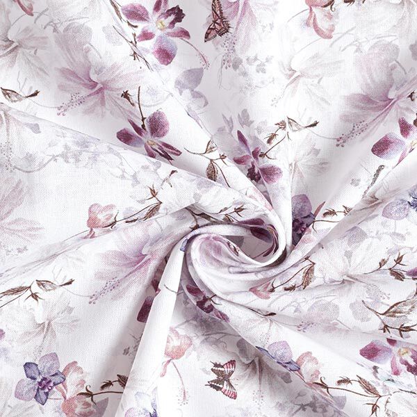 Decor Fabric Cotton Poplin Butterflies & Orchids – pastel violet,  image number 3