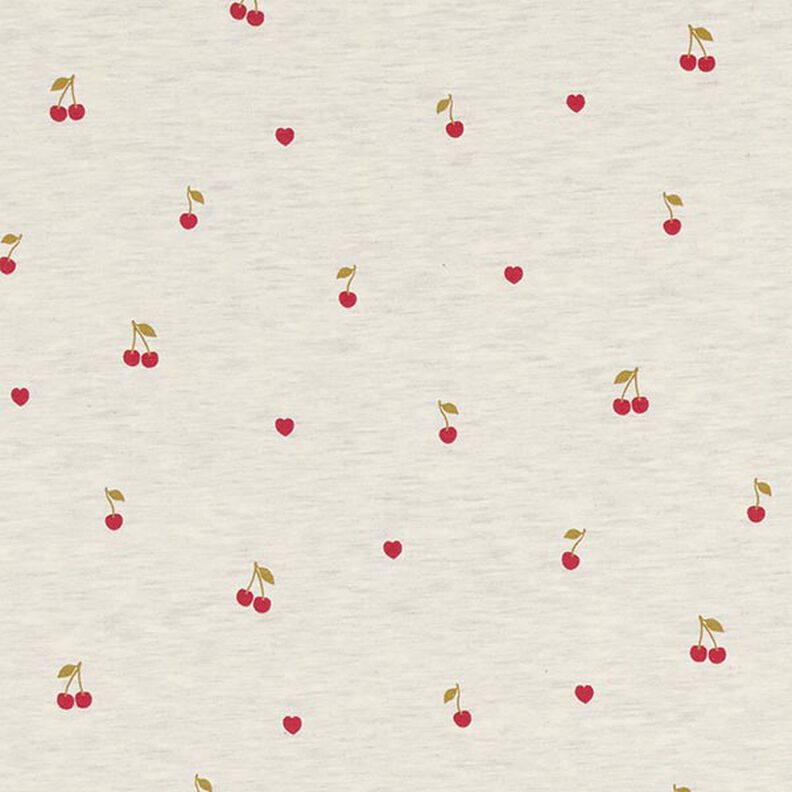 Cotton Jersey Cherries and Hearts – natural/light grey,  image number 1