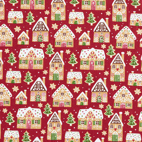 Cotton Cretonne Gingerbread House – carmine, 