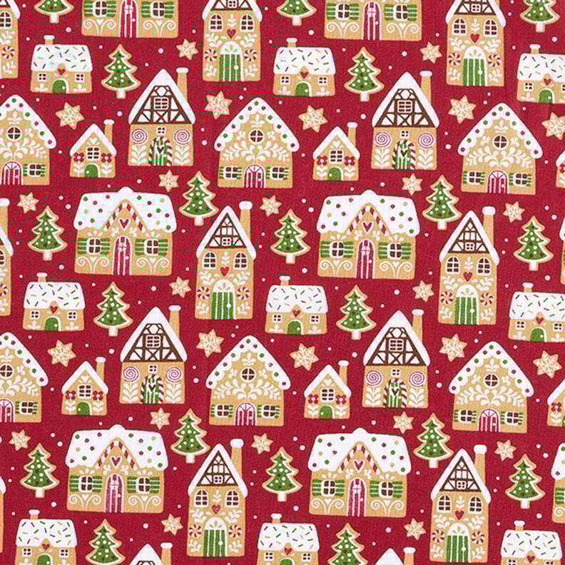 Cotton Cretonne Gingerbread House – carmine, image number 1
