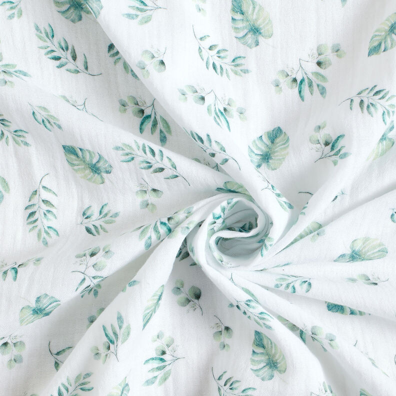 GOTS Double Gauze/Muslin Jungle Leaves | by Poppy – white/pale mint,  image number 3