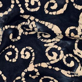 Cotton batik swirls – blue-black/sand, 