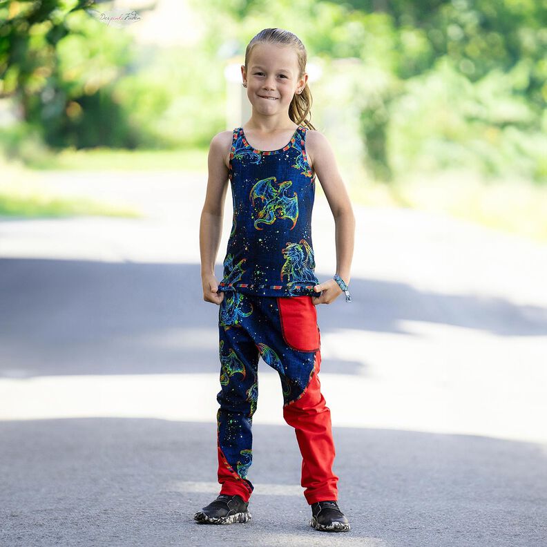 Cotton Jersey Rainbow Dragon Denim Look | Glitzerpüppi – blue-black/indigo,  image number 6