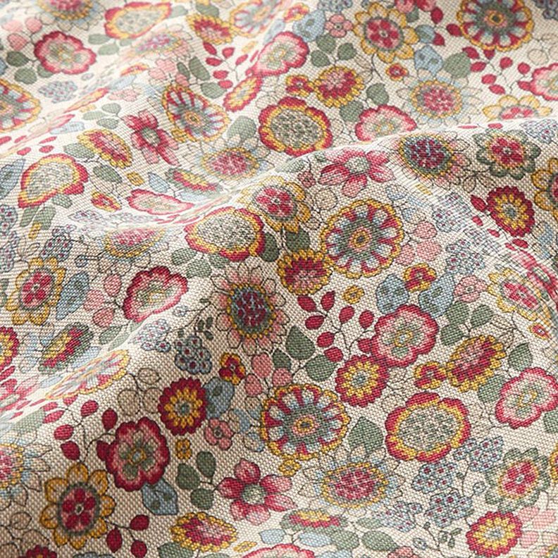 Decor Fabric Half Panama Large Flowers   – natural/pink,  image number 2