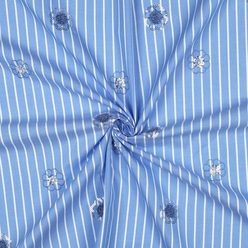 Cotton Blend Sequin embroidery on stripes | Poppy Fabrics – light blue/white,  image number 3