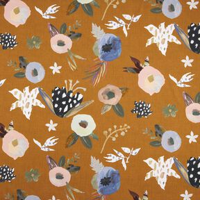 Decor Fabric Half Panama large retro flowers – caramel/light khaki, 