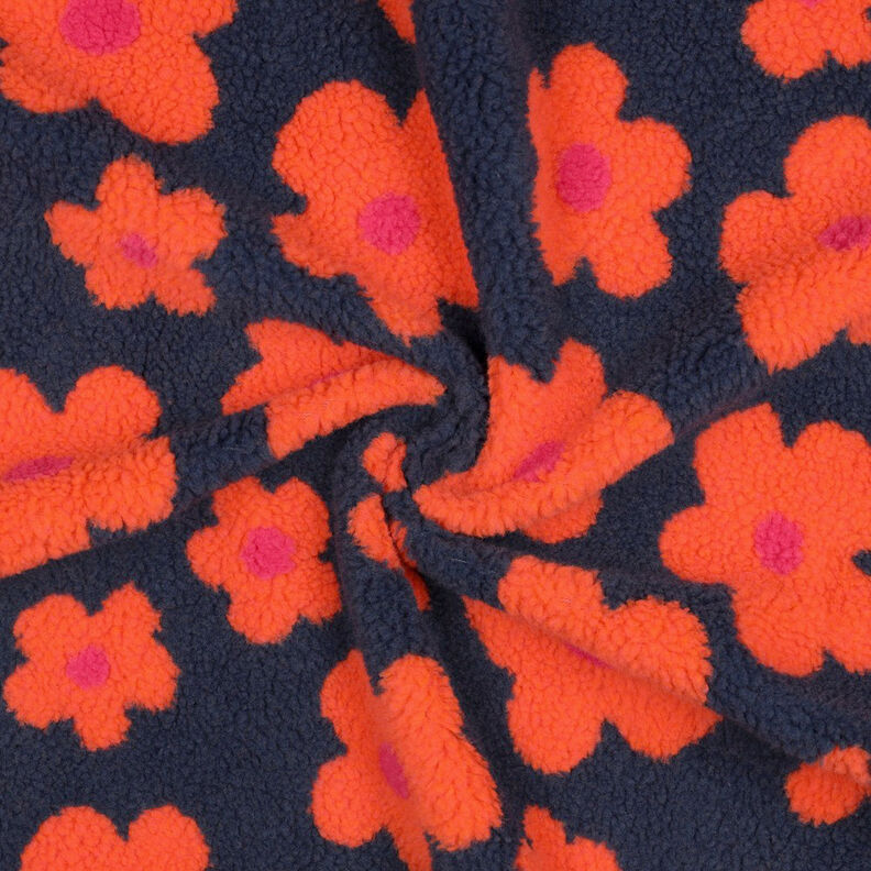 Teddy Fur Flowers | Poppy Fabrics – navy blue/orange, image number 4