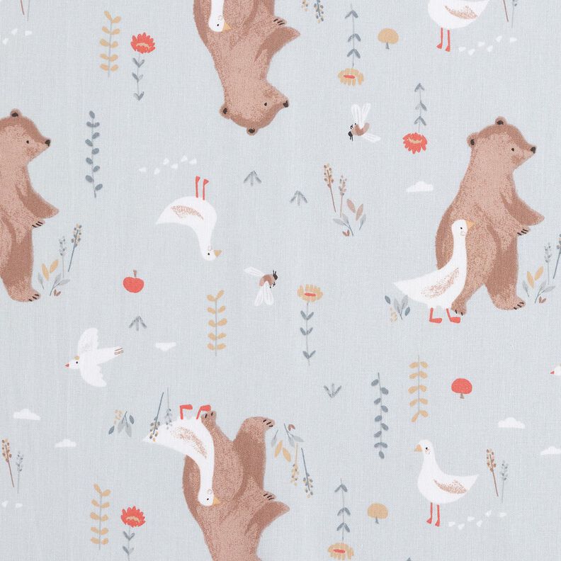 Cotton Poplin Bear and Goose go for a walk – silver grey/light brown,  image number 1