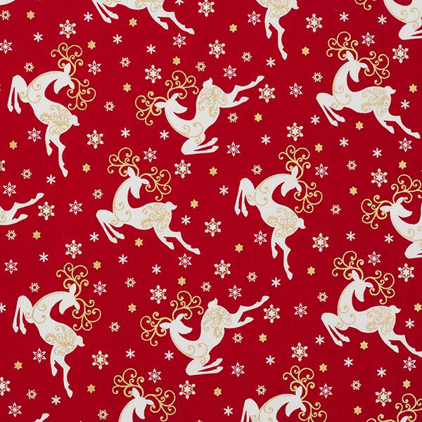 Jumping reindeer cotton poplin fabric – red,  image number 1