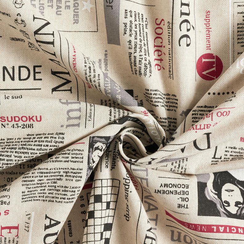Decor Fabric Half Panama international newspaper – natural/black,  image number 3