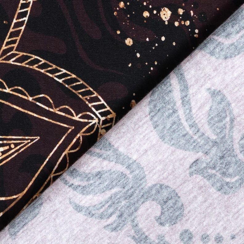 Cotton JerseyBorder Fabric Mandala with gold speckles | Glitzerpüppi – black brown/gold, image number 4