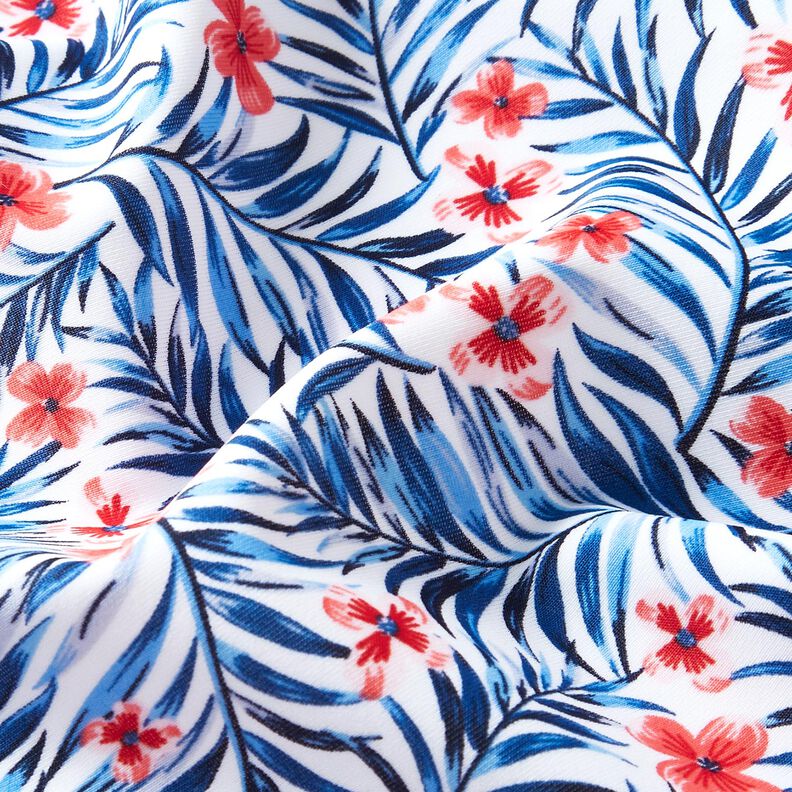 Swimsuit Fabric Flowers and palm fronds – white/indigo,  image number 2