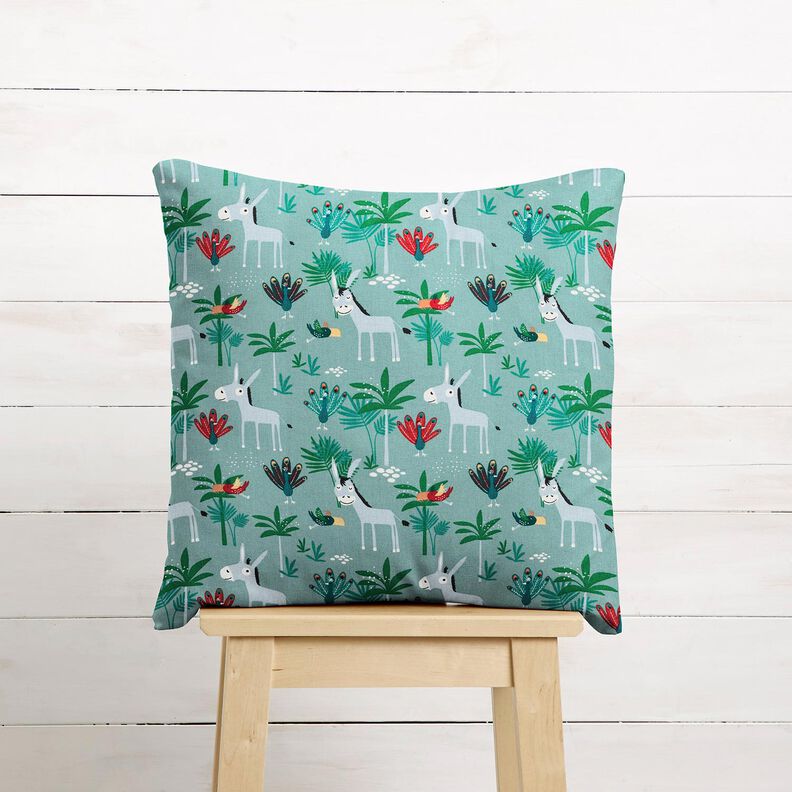 Cotton Cretonne donkeys and peacocks – eucalyptus,  image number 7