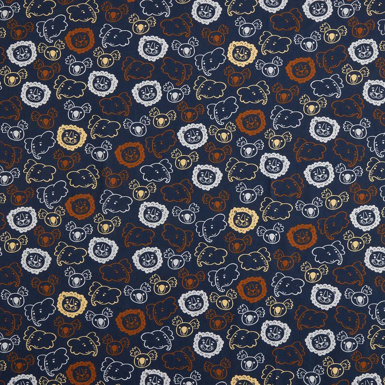Cotton Poplin Animal Faces | Poppy Fabrics – blue grey,  image number 1