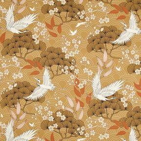 Decor Fabric Canvas artistic cranes – mustard/ivory, 